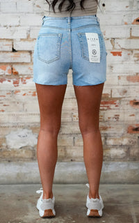 High Rise Raw Cut Hem Side Slit Shorts