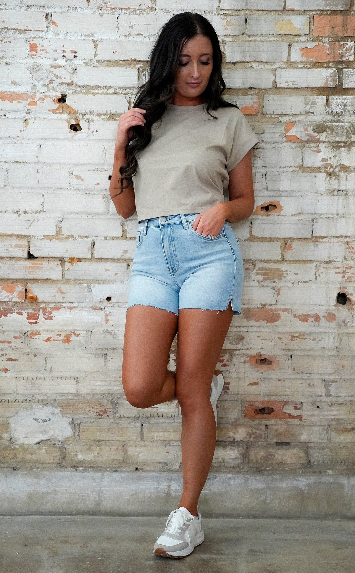 High Rise Raw Cut Hem Side Slit Shorts