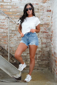 High Rise Distressed Shorts