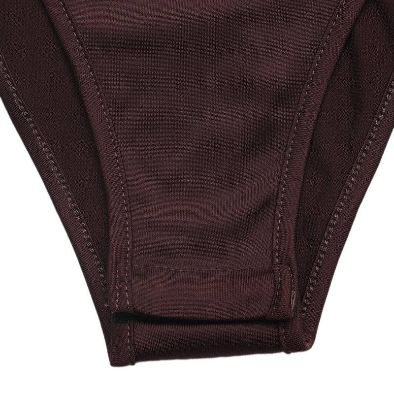Polka Dot Bodysuit Halter Cowl Neck Slim Fit Top: Coffee Brown / 95% Polyester+5% Elastane / S
