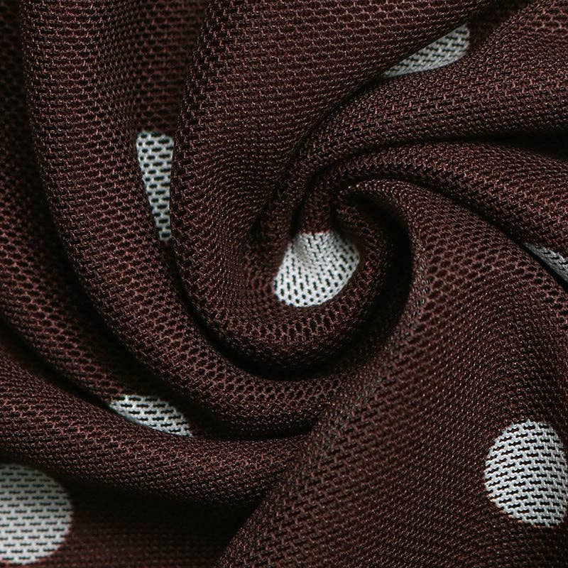 Polka Dot Bodysuit Halter Cowl Neck Slim Fit Top: Coffee Brown / 95% Polyester+5% Elastane / S