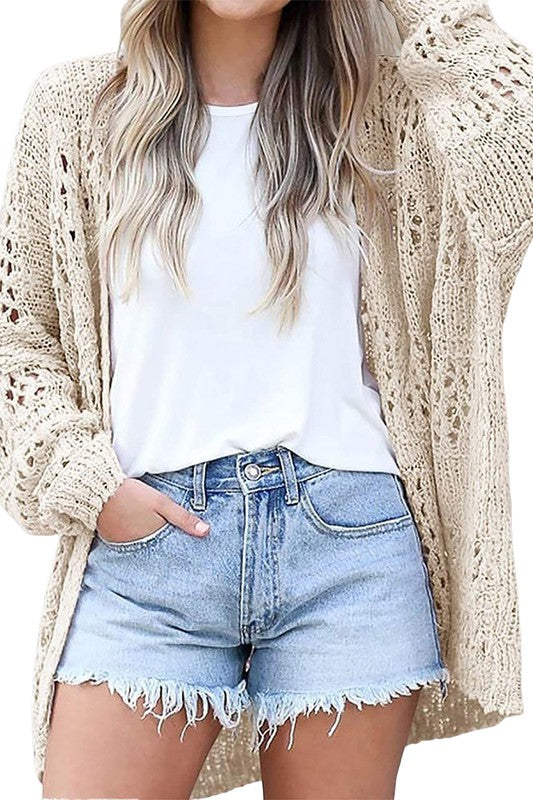 Crochet Dolman Knit Sleeve Cardigan