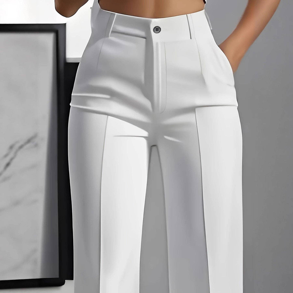 Women's High Waist Straight Leg Trousers: S / DARK GRAY