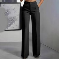 Women's High Waist Straight Leg Trousers: S / DARK GRAY