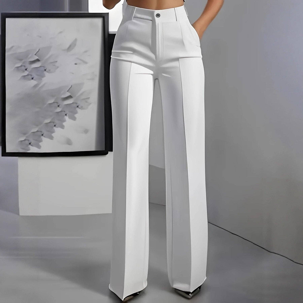 Women's High Waist Straight Leg Trousers: S / WHITE