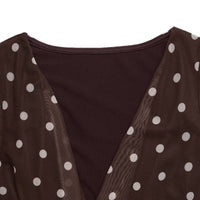 Polka Dot Bodysuit Halter Cowl Neck Slim Fit Top: Coffee Brown / 95% Polyester+5% Elastane / S