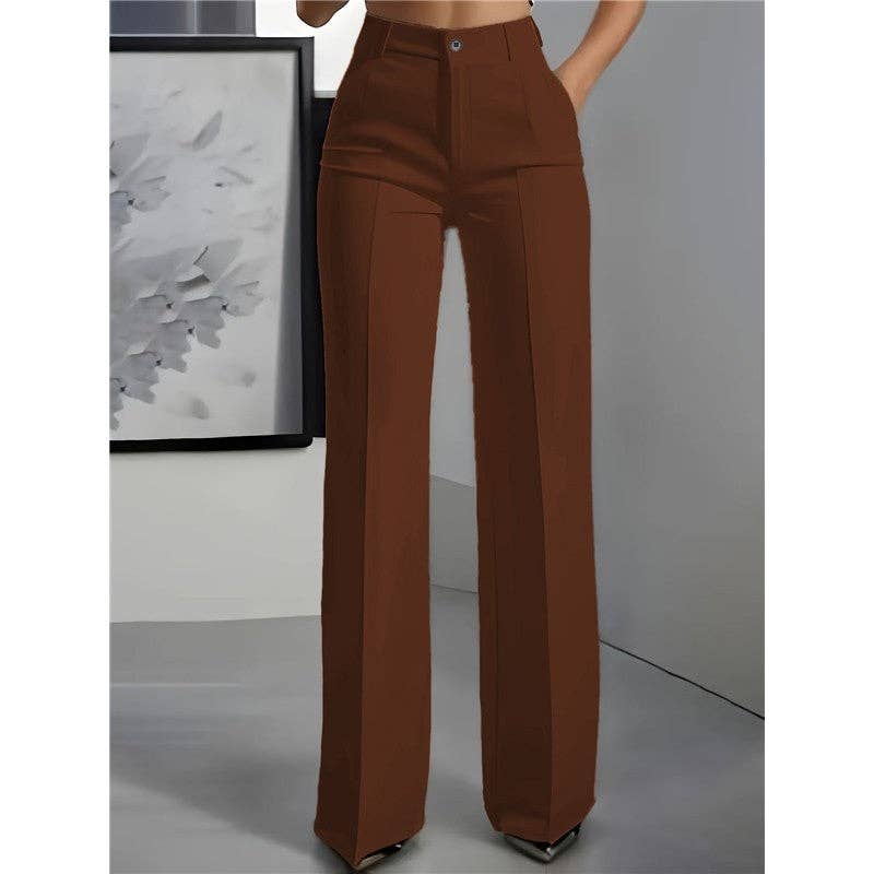 Women's High Waist Straight Leg Trousers: S / DARK GRAY