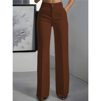 Women's High Waist Straight Leg Trousers: S / DARK GRAY
