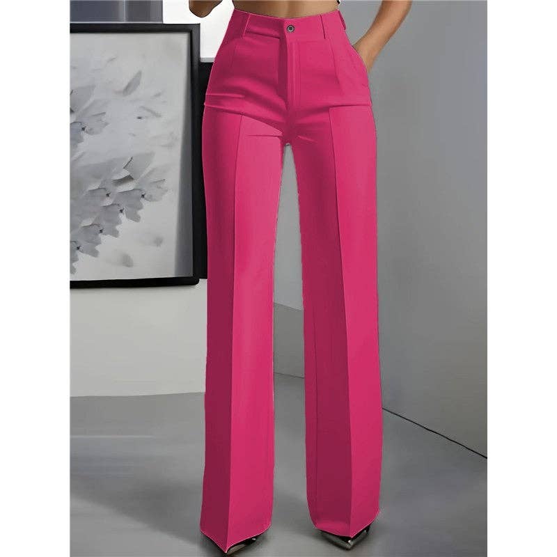 Women's High Waist Straight Leg Trousers: S / WHITE