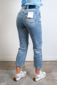 High Rise Distressed Straight Jeans