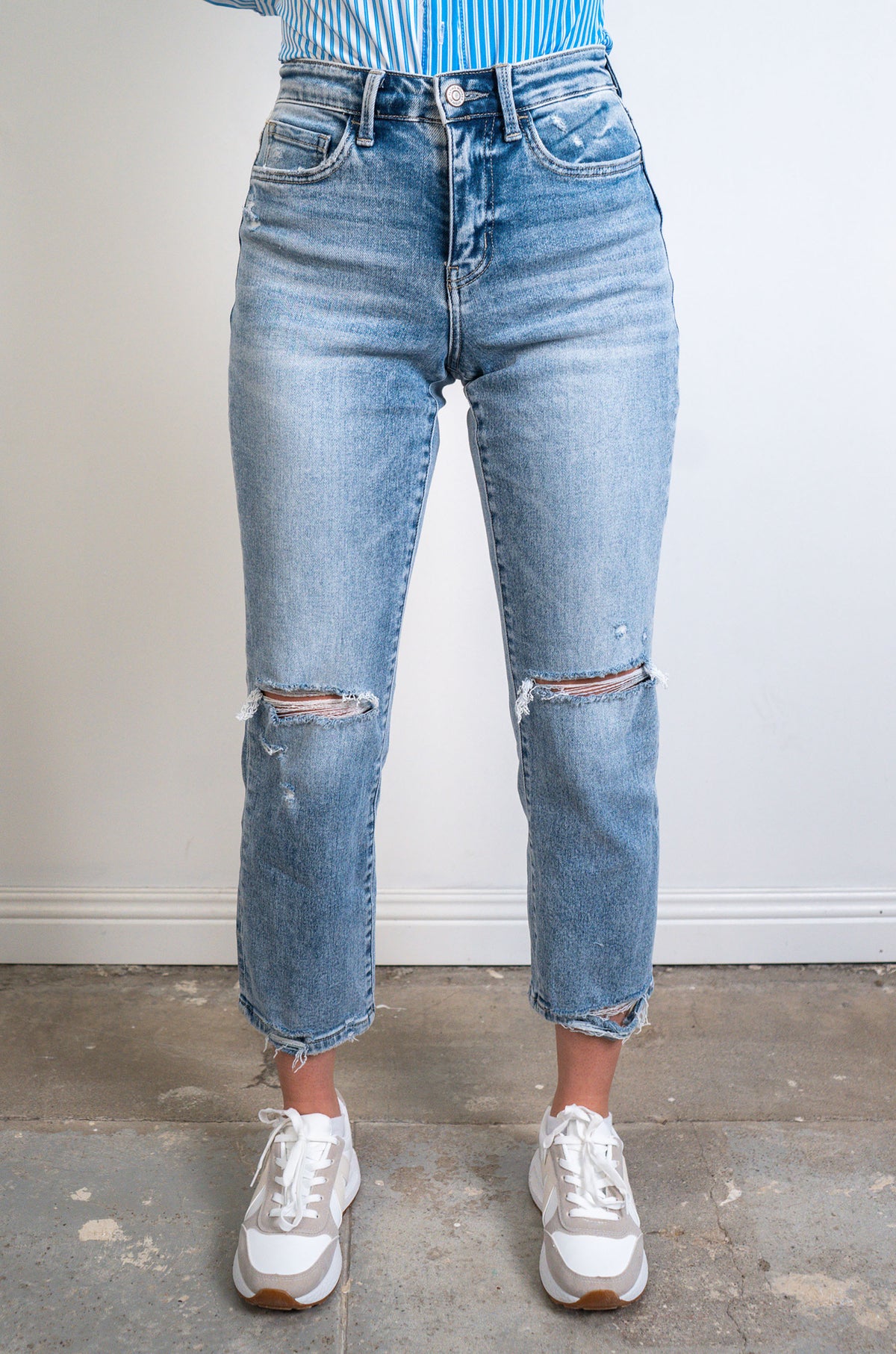 High Rise Distressed Straight Jeans