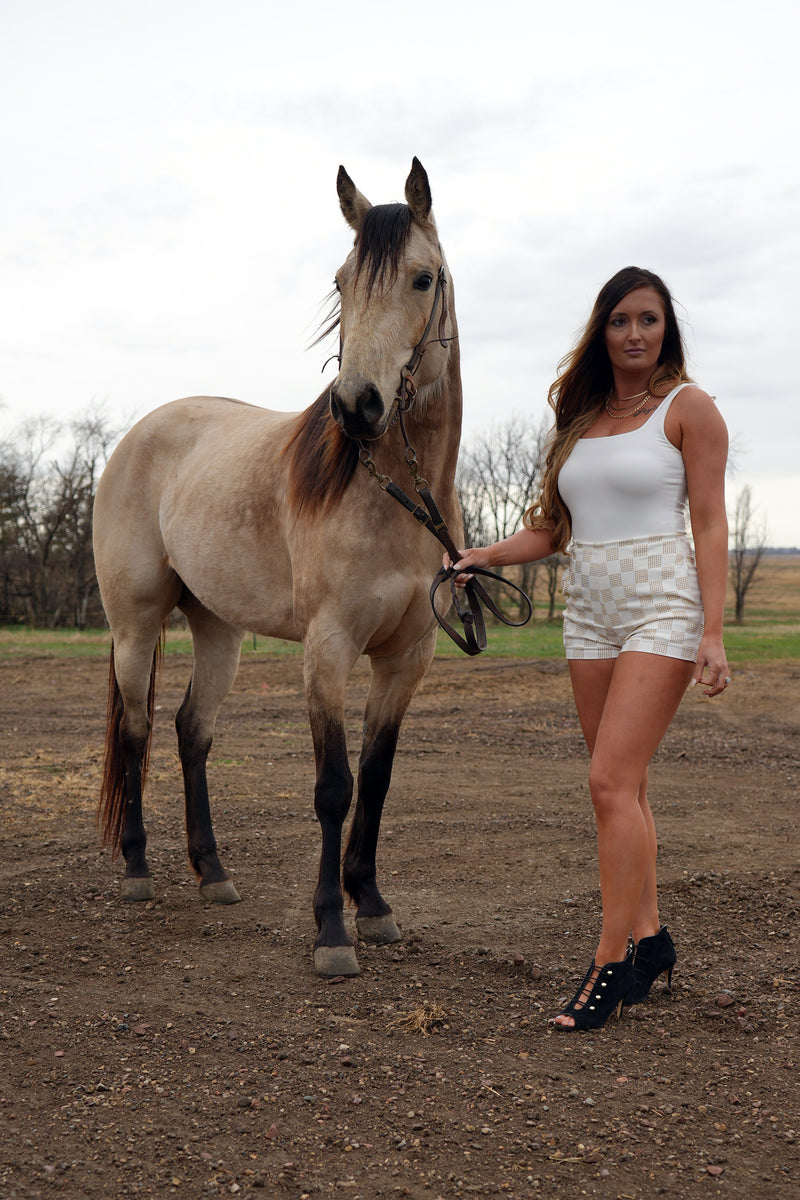 Gold Checkered Rhinestone High Waisted Shorts