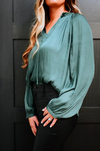 Split Neck With Self Tie LSLV Blouse