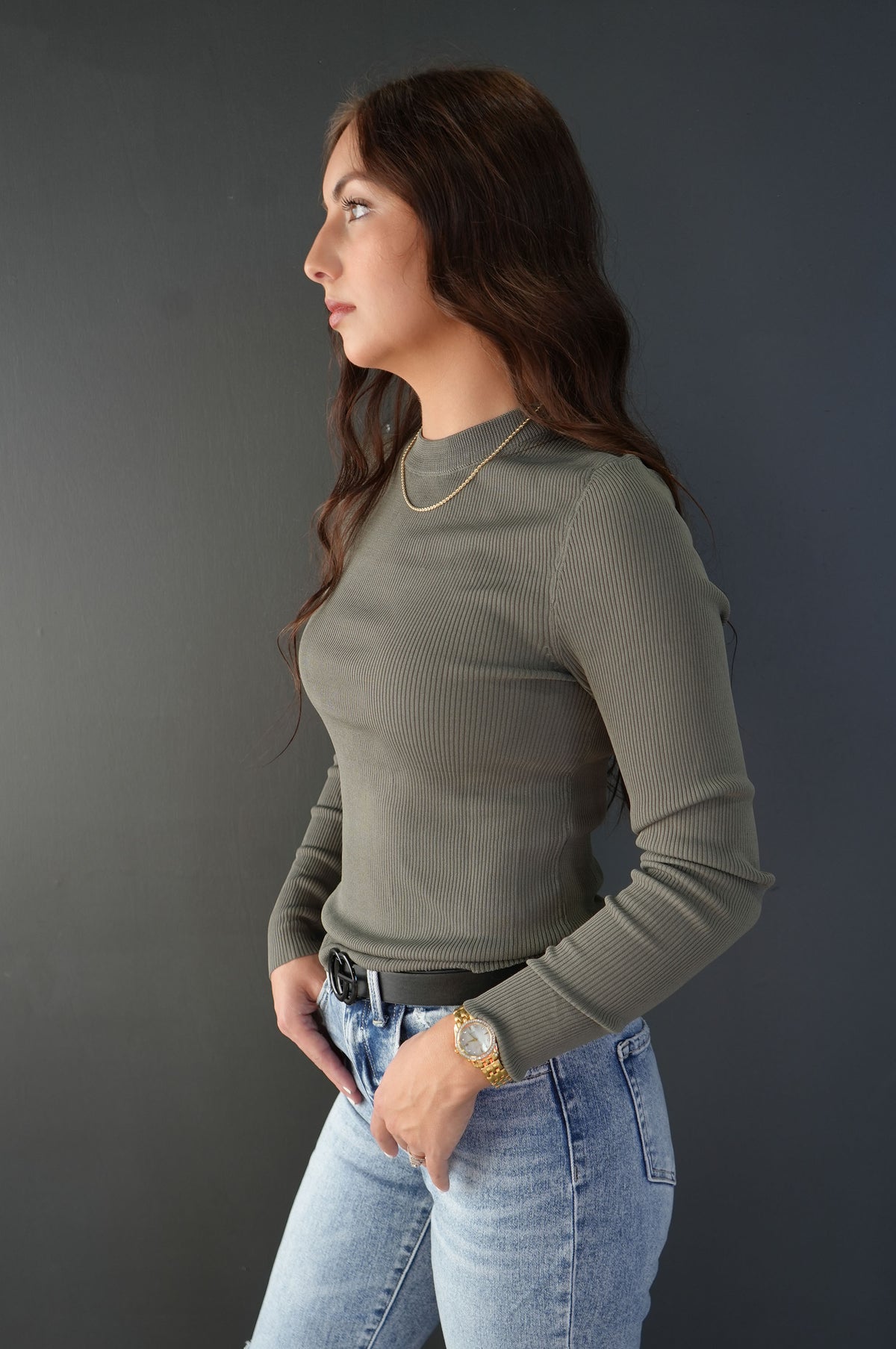 Ribbed Long Sleeve Basic Top