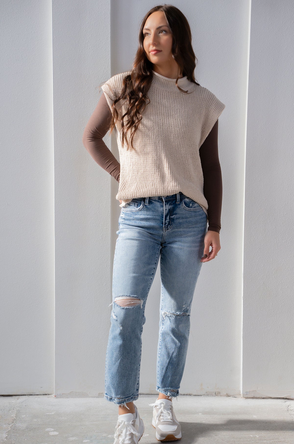 Oversized Soft Knit Sweater Vest Top