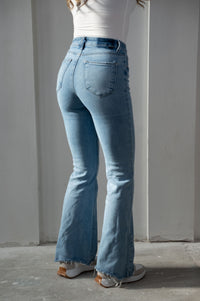 High Rise Raw Cut Hem Bootcut Jeans