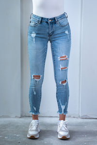 Mid Rise Distressed Super Skinny Kan Can Jeans