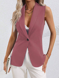 Spring Single Button Sleeveless Solid Color Blazer Vest: White / S
