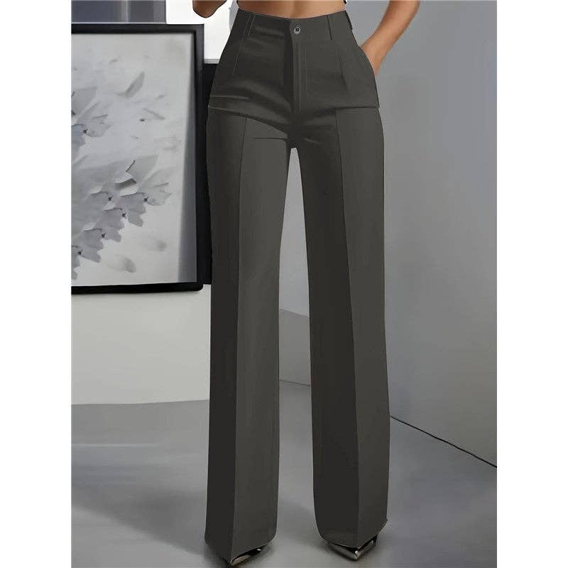 Women's High Waist Straight Leg Trousers: S / DARK GRAY