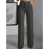 Women's High Waist Straight Leg Trousers: S / DARK GRAY