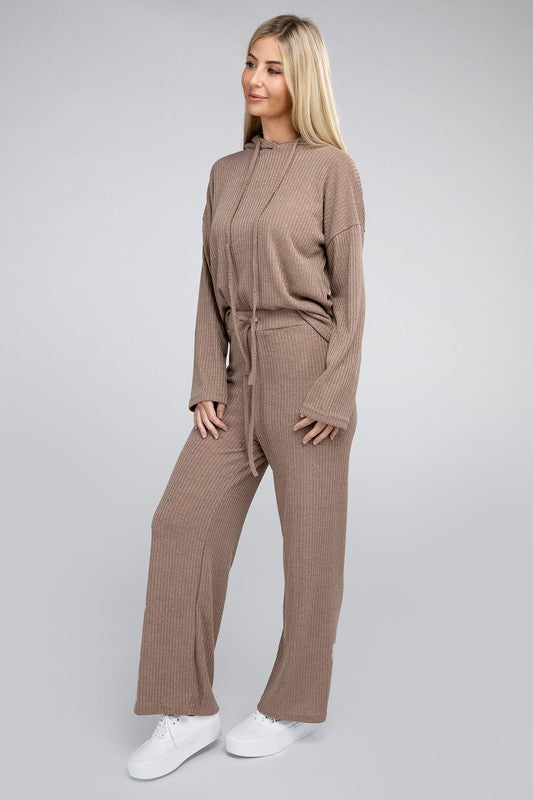 Beige Textured Top and Pants Set