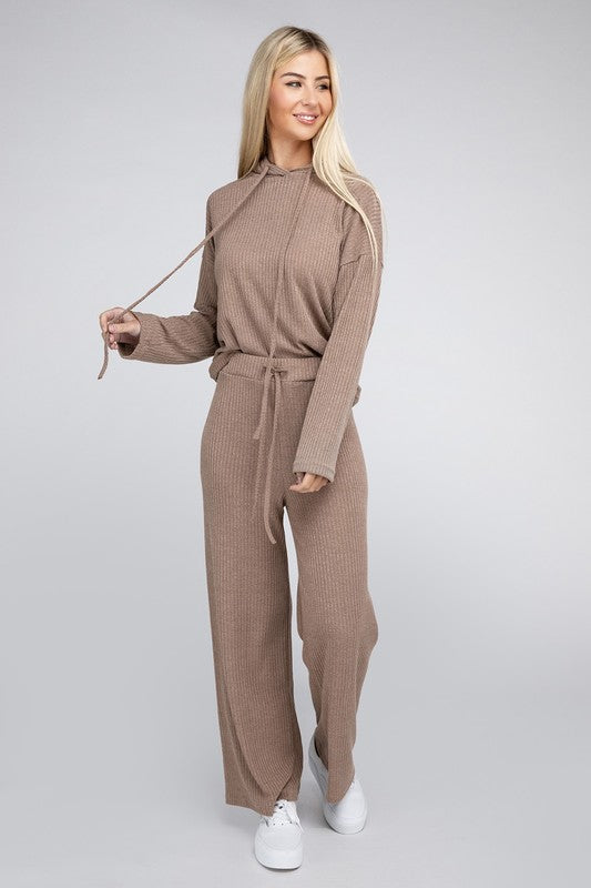 Beige Textured Top and Pants Set