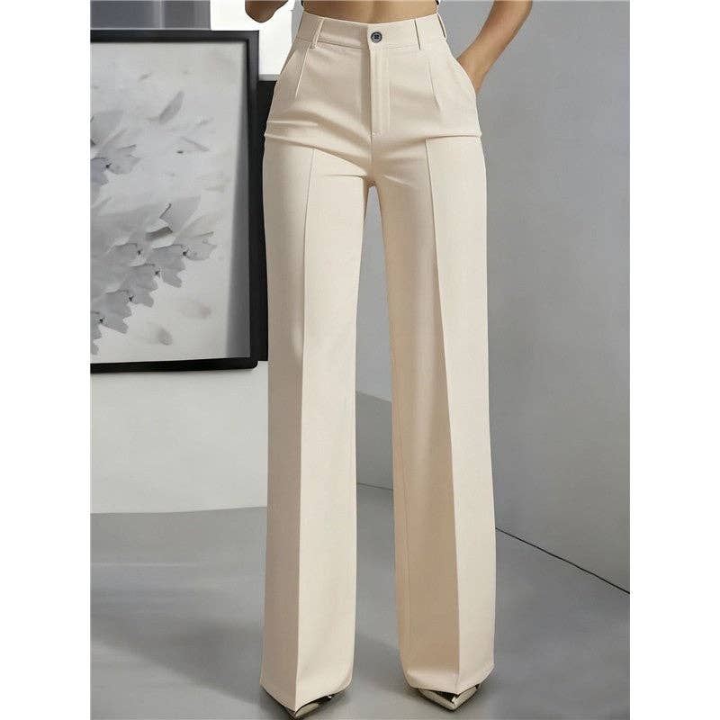 Women's High Waist Straight Leg Trousers: S / WHITE