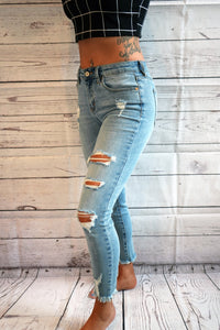 Mid Rise Distressed Super Skinny Kan Can Jeans